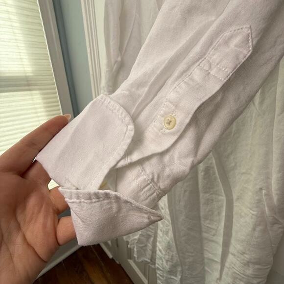 J Crew Shirt Coverup Womens XL White Tunic Button Front Roll Tab Sleeve Collared - Picture 4 of 8